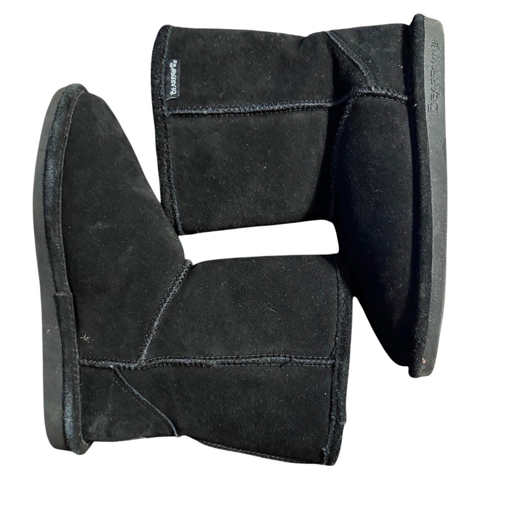 Bearpaw Youth Elle Short Black Suede Sheepskin Lining Winter Boots Size 3 608Y